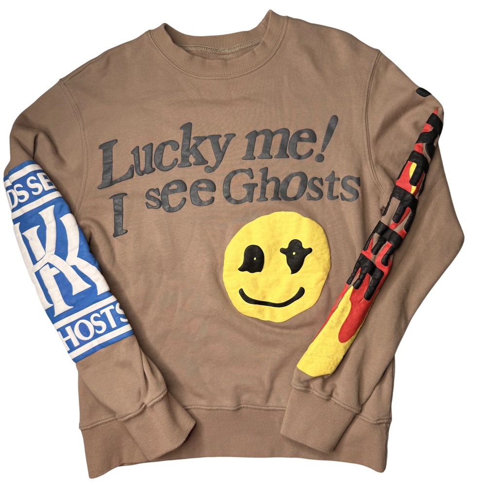 Kids See Ghosts Sweatshirt S Tan Camp Flog Gnaw Streetwear oversized Grahic Puff